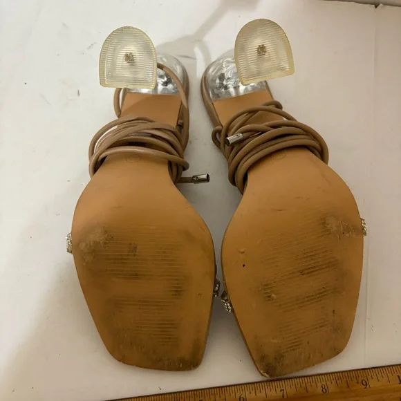 So Me Beige Strappy Heels with Rhinestones - Picture 7 of 7